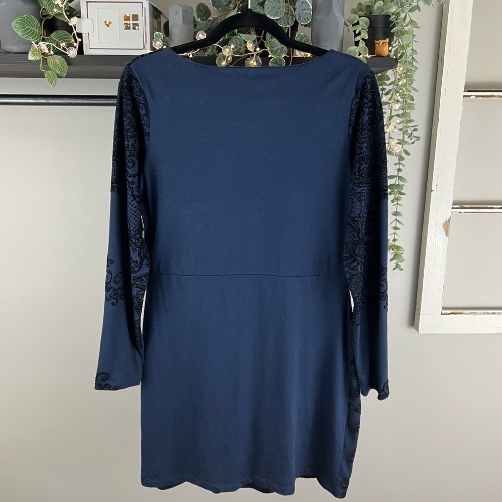 Desigual long sleeve mixed media dress in navy blue - Picture 2 of 7